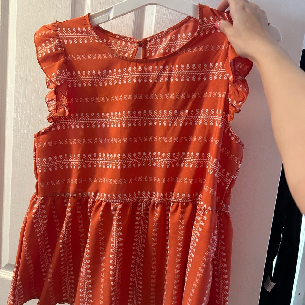 Orange Flounce Sleeve Babydoll Top